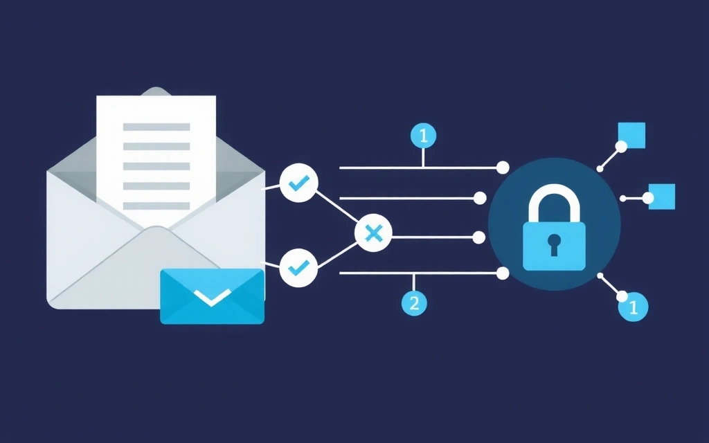 Illustration von E-Mail-Kommunikation und verschlüsselter Nachricht